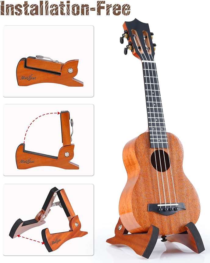 Musbeat Ukulele Stand, Foldable Ukelele Stand for Travel, Rabbit Shape Mahogany Wood Ukulele Holder for Concert Pineapple Soprano Tenor and Baritone, or Violin, Wooden Floor Ukele Holder for Home - Image 9