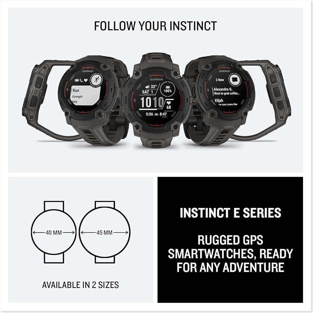 Garmin Instinct® E 45mm, Rugged Outdoor GPS Smartwatch, 24/7 Health Monitoring, Wrist-Based Heart Rate, Up to 16 Days of Battery Life, Charcoal - Image 8