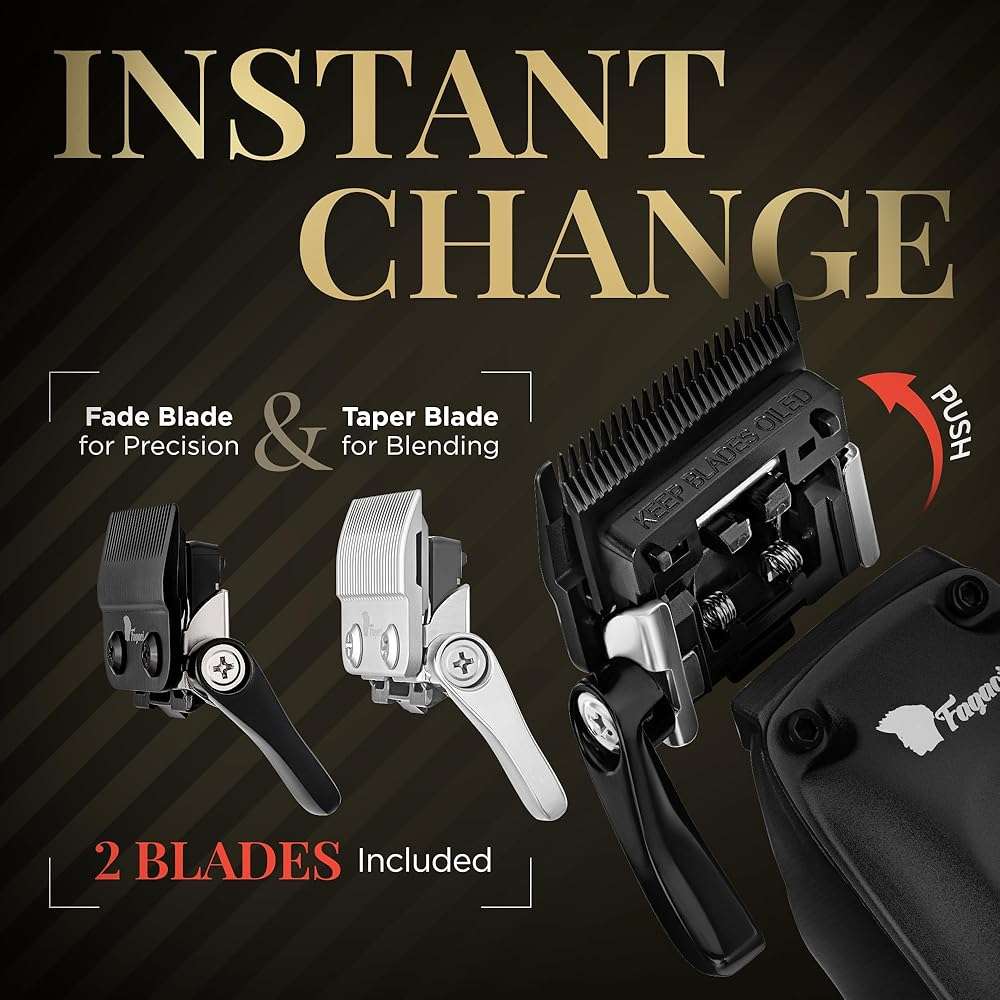 Fagaci Professional Hair Clippers for Men with Superior Precision, 5X Longer Sharpness Professional Barber Clippers Cordless with 2 Blades Fade & Taper, Brushless Motor Mens Hair Clipper Cordless Set - Image 3