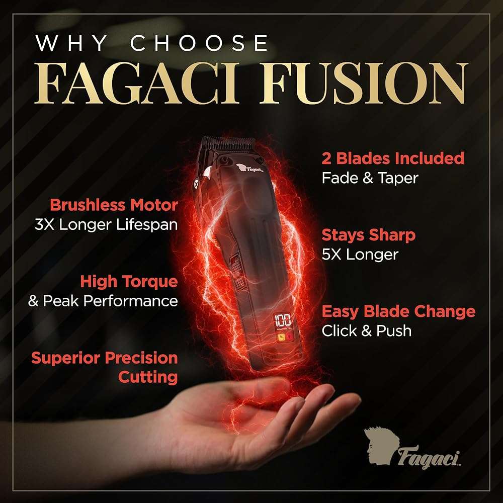 Fagaci Professional Hair Clippers for Men with Superior Precision, 5X Longer Sharpness Professional Barber Clippers Cordless with 2 Blades Fade & Taper, Brushless Motor Mens Hair Clipper Cordless Set - Image 4
