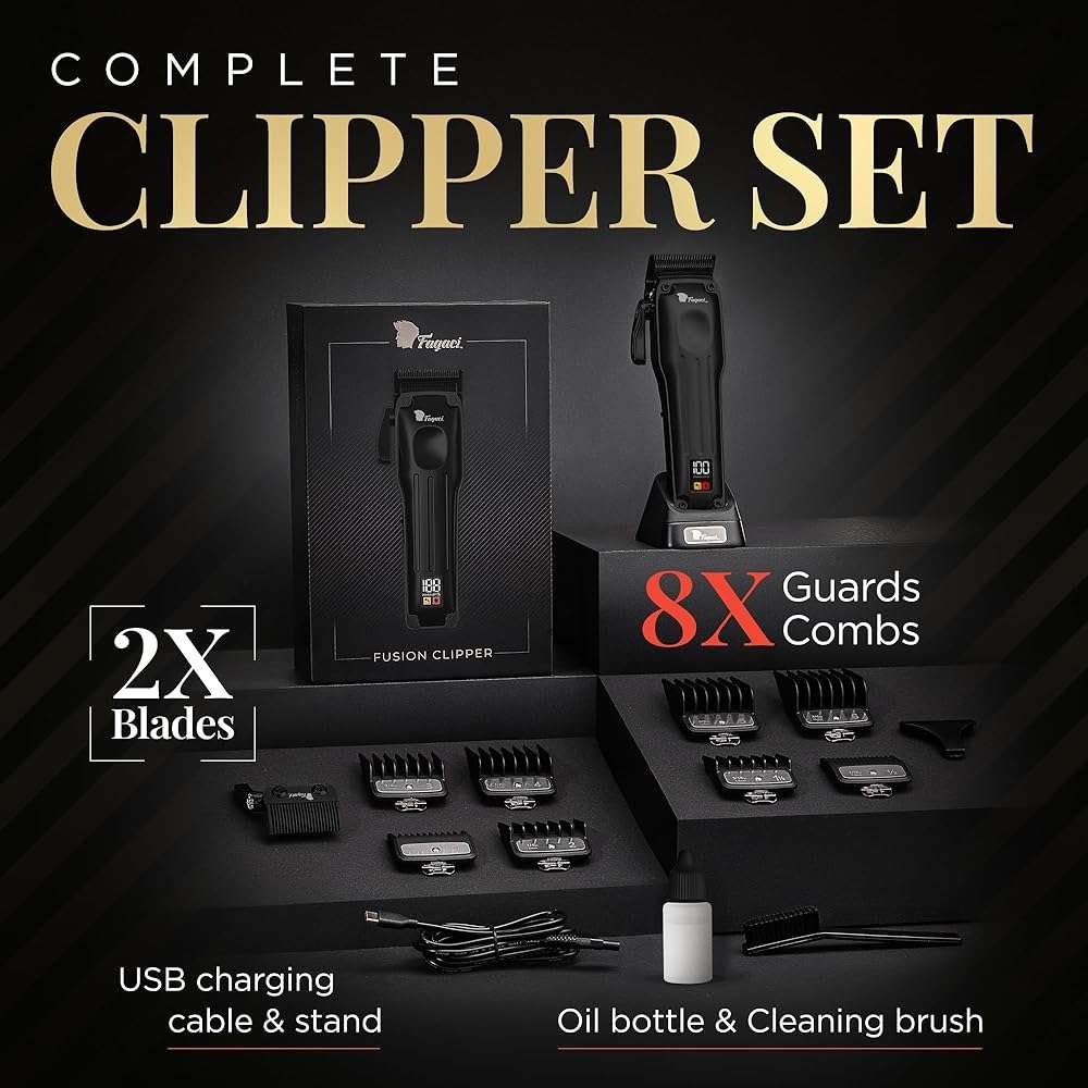 Fagaci Professional Hair Clippers for Men with Superior Precision, 5X Longer Sharpness Professional Barber Clippers Cordless with 2 Blades Fade & Taper, Brushless Motor Mens Hair Clipper Cordless Set - Image 9