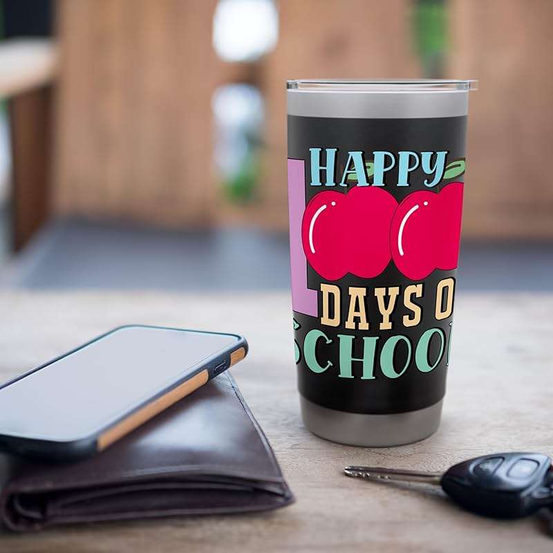 Happy 100 Days Of School Apple Celebration Stainless Steel Insulated Tumbler - Image 7