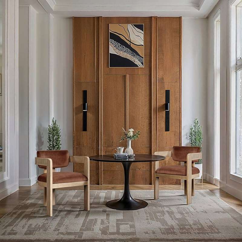 Meridian Furniture Sacha Collection Art Deco Dining Chair, Solid Fluted Wood, 22.5" W x 22" D x 31" H, Set of 2 (Cognac, Natural Finish, Velvet) - Image 2