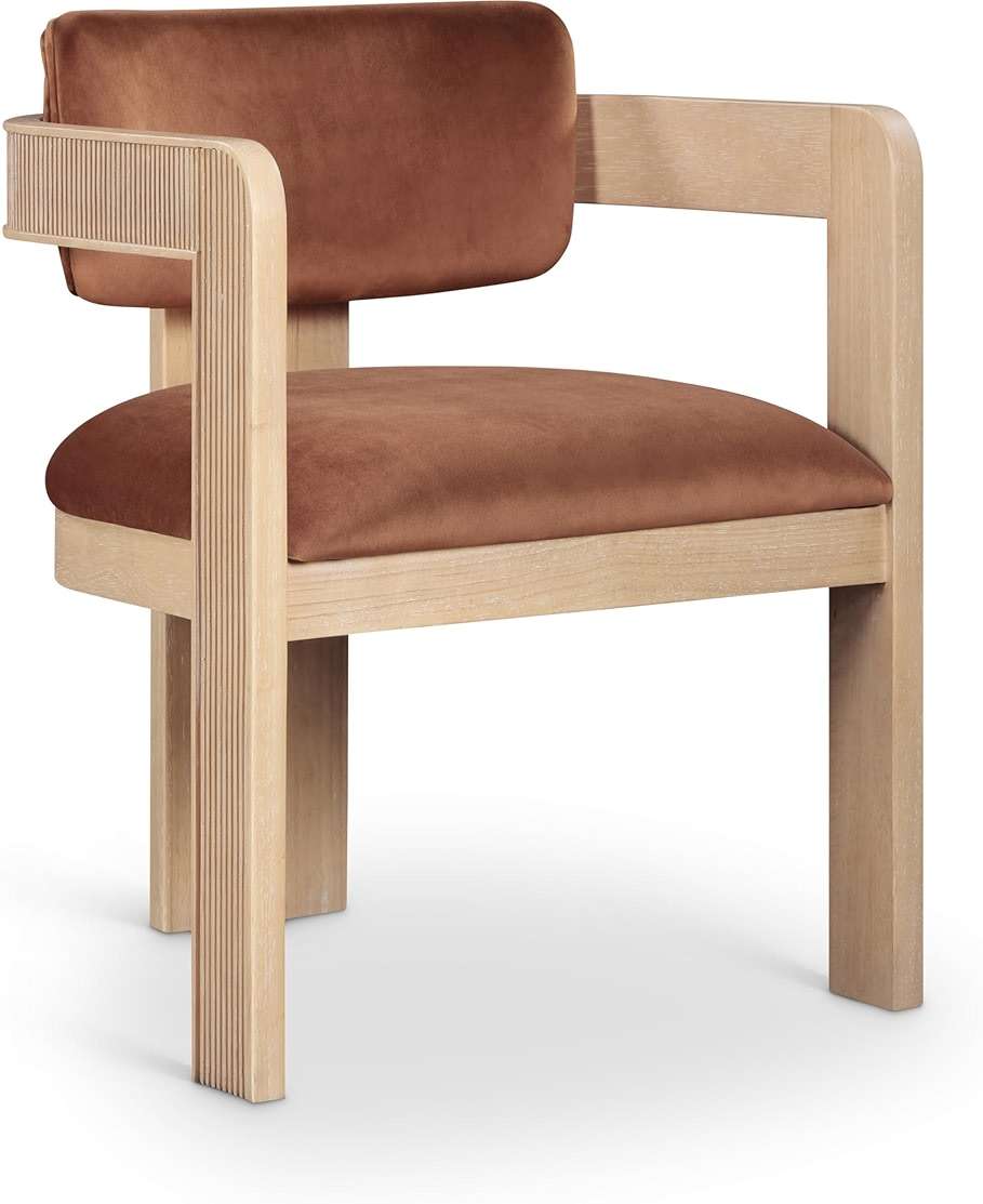 Meridian Furniture Sacha Collection Art Deco Dining Chair, Solid Fluted Wood, 22.5" W x 22" D x 31" H, Set of 2 (Cognac, Natural Finish, Velvet) - Image 4