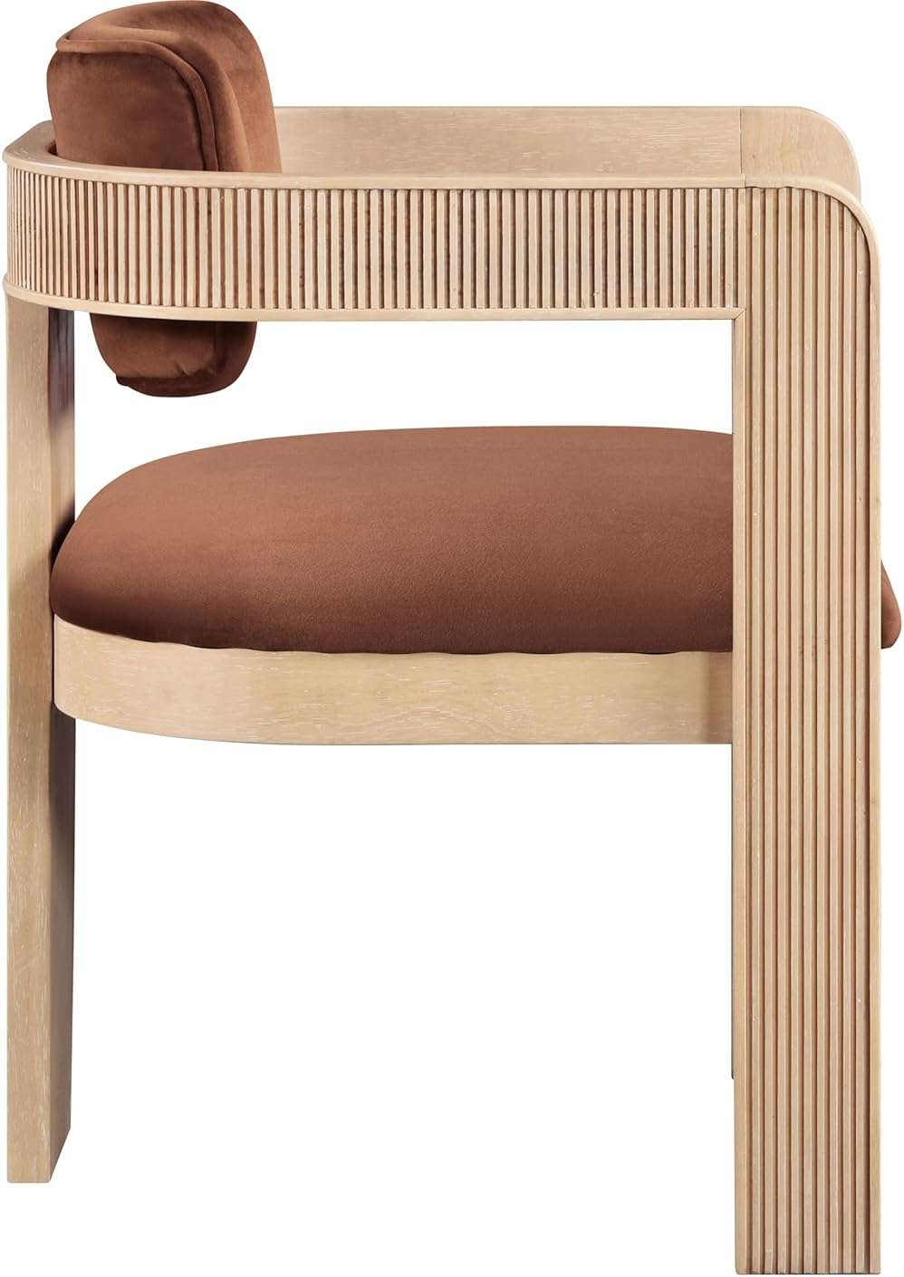 Meridian Furniture Sacha Collection Art Deco Dining Chair, Solid Fluted Wood, 22.5" W x 22" D x 31" H, Set of 2 (Cognac, Natural Finish, Velvet) - Image 6