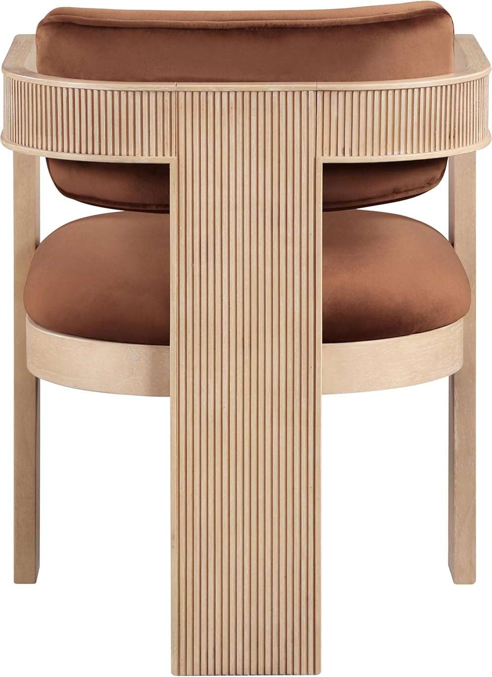 Meridian Furniture Sacha Collection Art Deco Dining Chair, Solid Fluted Wood, 22.5" W x 22" D x 31" H, Set of 2 (Cognac, Natural Finish, Velvet) - Image 7