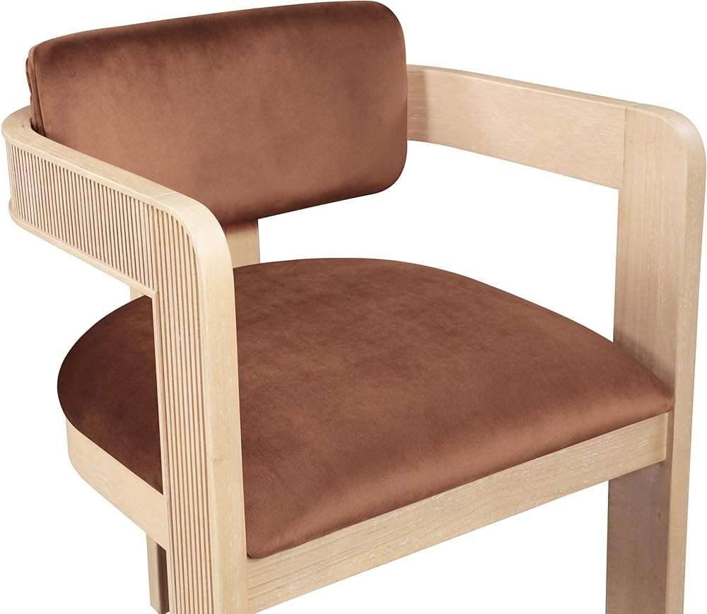 Meridian Furniture Sacha Collection Art Deco Dining Chair, Solid Fluted Wood, 22.5" W x 22" D x 31" H, Set of 2 (Cognac, Natural Finish, Velvet) - Image 8