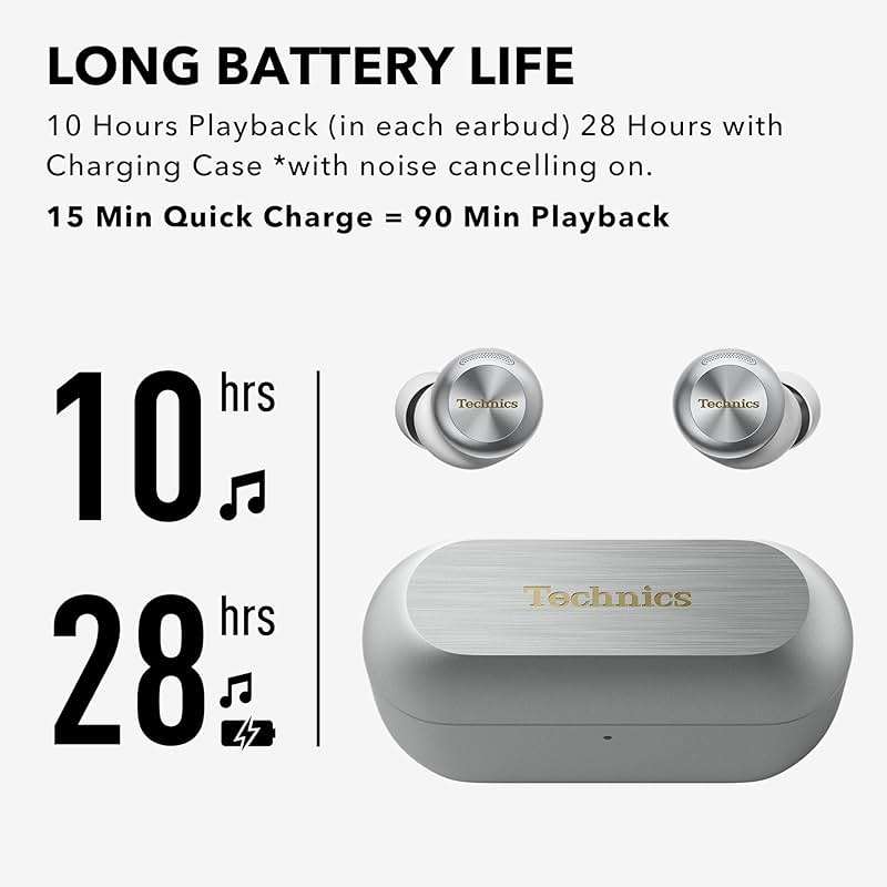 Technics Reference Class Hi-Fi Wireless Ear Buds, Dolby Atmos with Head Tracking, Adaptive Noise Cancelling, 3 Device Multipoint, 10-Hr Battery, Wireless Charging, Improved Fit, EAH-AZ100-S(Silver) - Image 8