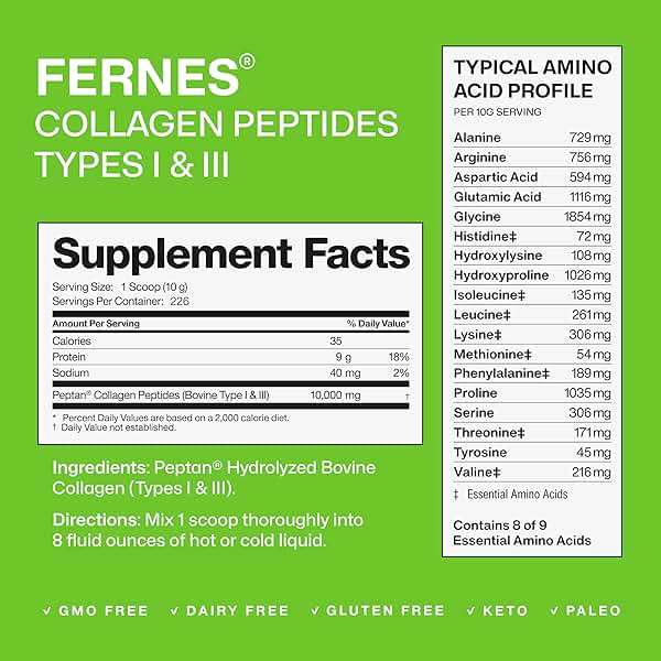 Fernes Collagen Powder for Women Men (5LB) Type I & III Flavorless & Odorless Easy-Mix Hydrolyzed Peptan Protein Peptides Joint Hair Skin & Nail Support Gluten-Free Non-GMO Keto Paleo Grass-Fed Kosher - Image 3