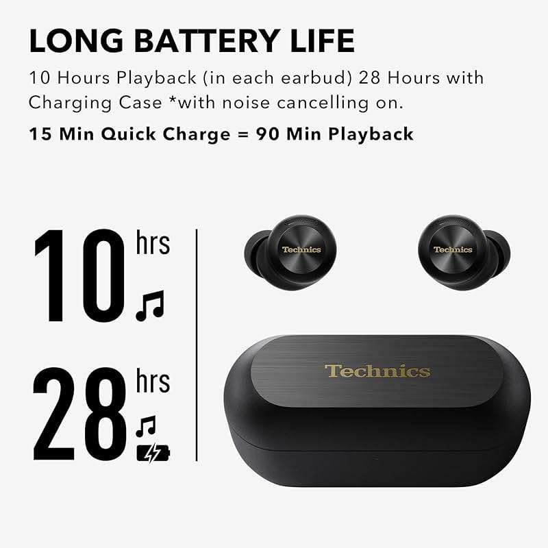 Technics Reference Class Hi-Fi Wireless Ear Buds, Dolby Atmos with Head Tracking, Adaptive Noise Cancelling, 3 Device Multipoint, 10-Hr Battery, Wireless Charging, Improved Fit, EAH-AZ100-K(Black) - Image 8