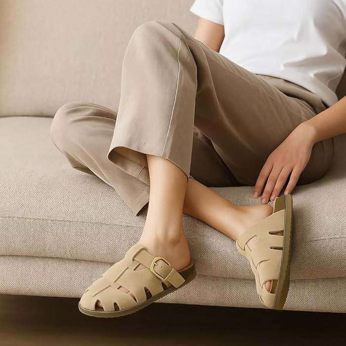 CUSHIONAIRE Benson Fisherman Sandals for Women – Suede Slip On Closed Toe Womens Clogs with Memory Foam Cork Footbed and Arch Support - Image 2