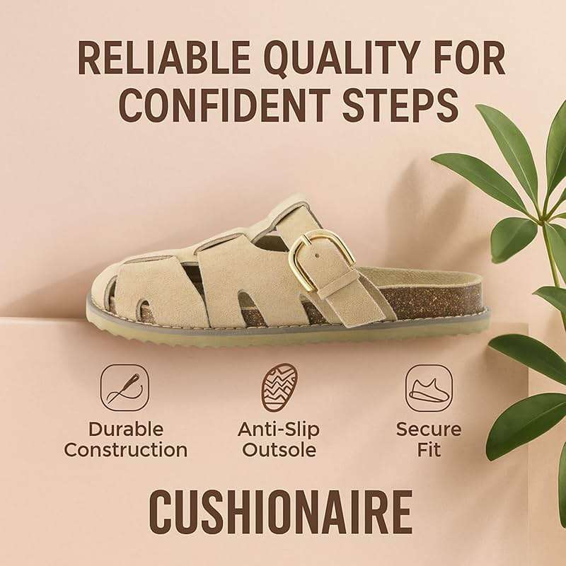 CUSHIONAIRE Benson Fisherman Sandals for Women – Suede Slip On Closed Toe Womens Clogs with Memory Foam Cork Footbed and Arch Support - Image 5