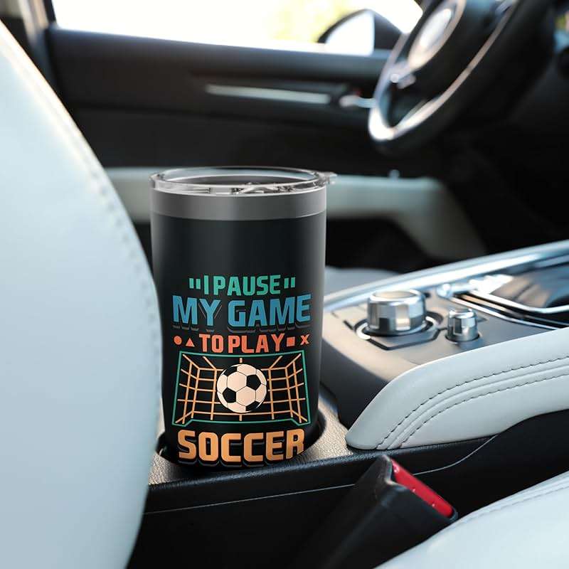 Pause My Game To Play Soccer Funny Quote Gamer Soccer Gaming Stainless Steel Insulated Tumbler - Image 2