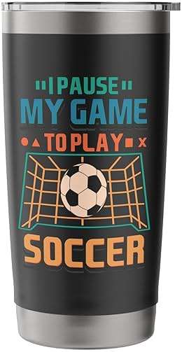 Pause My Game To Play Soccer Funny Quote Gamer Soccer Gaming Stainless Steel Insulated Tumbler - Image 4