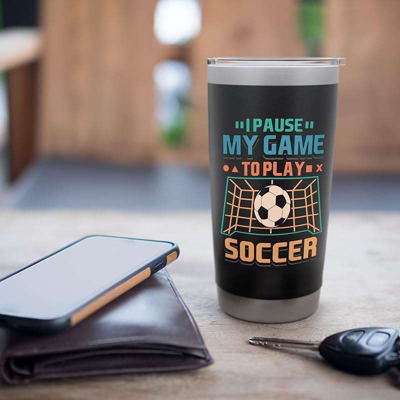 Pause My Game To Play Soccer Funny Quote Gamer Soccer Gaming Stainless Steel Insulated Tumbler - Image 7