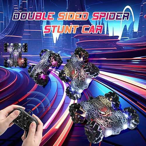 Hand Controlled Remote Control Car, 2.4Ghz Gesture Sensing RC Stunt Car with Wholebody Light & Headlight, Rechargeable 360° Rotating Double Sided RC Cars Black Spider Toys for Boys 4-6 5-7 8-12 - Image 5