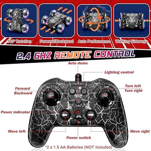 Hand Controlled Remote Control Car, 2.4Ghz Gesture Sensing RC Stunt Car with Wholebody Light & Headlight, Rechargeable 360° Rotating Double Sided RC Cars Black Spider Toys for Boys 4-6 5-7 8-12 - Image 6