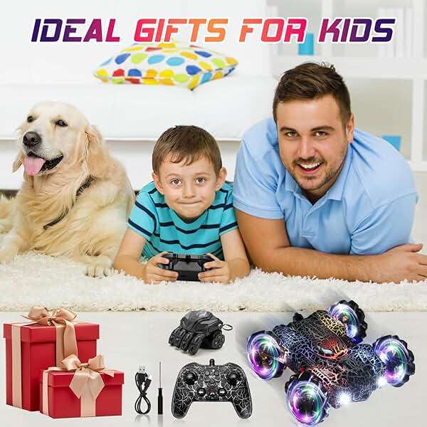 Hand Controlled Remote Control Car, 2.4Ghz Gesture Sensing RC Stunt Car with Wholebody Light & Headlight, Rechargeable 360° Rotating Double Sided RC Cars Black Spider Toys for Boys 4-6 5-7 8-12 - Image 7