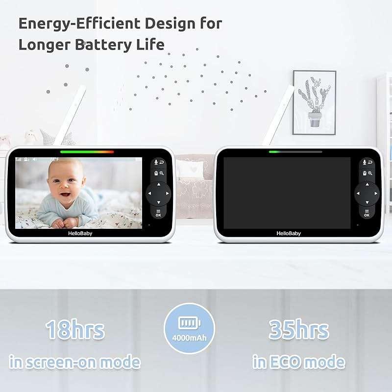 HelloBaby Video Baby Monitor with Upgraded 6” IPS Large Screen, Split Screen with 2 Cameras, Night Vision and Temprature Monitoring, Remote Pan-Tilt-Zoom Camera, No-WiFi - Image 4