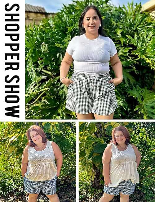 FOREYOND Plus Size Boxer Shorts for Women Gingham Lounge Sleep Plaid Shorts Y2K Beach Bottoms 1XL-5XL - Image 2