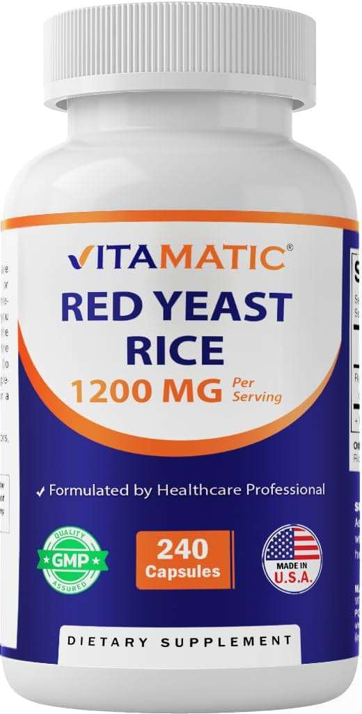 Vitamatic Red Yeast Rice 1200 mg Per Serving - 240 Veg Capsules - Made in the USA - Non-GMO & Gluten Free - Image 1