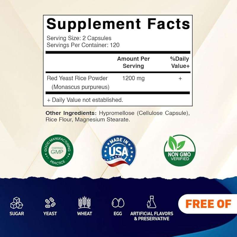 Vitamatic Red Yeast Rice 1200 mg Per Serving - 240 Veg Capsules - Made in the USA - Non-GMO & Gluten Free - Image 2