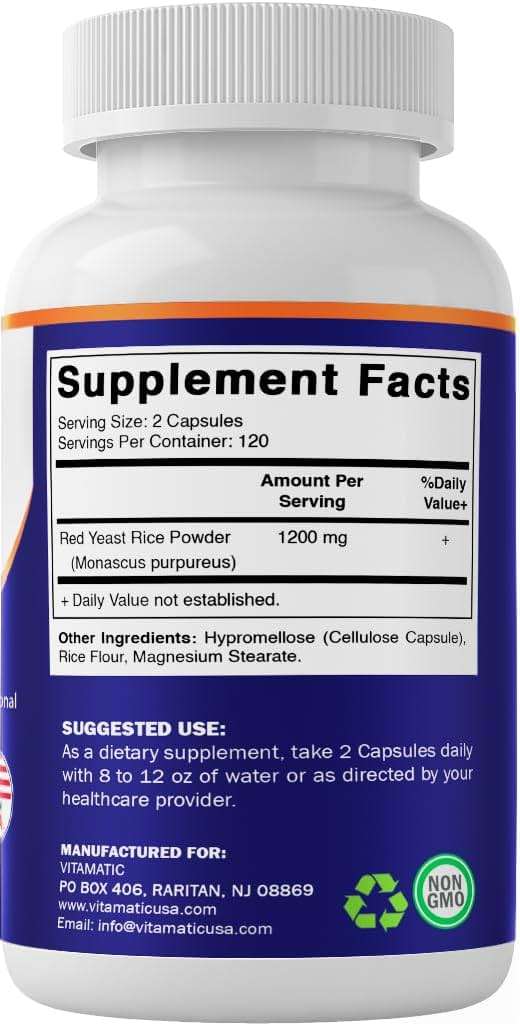 Vitamatic Red Yeast Rice 1200 mg Per Serving - 240 Veg Capsules - Made in the USA - Non-GMO & Gluten Free - Image 9