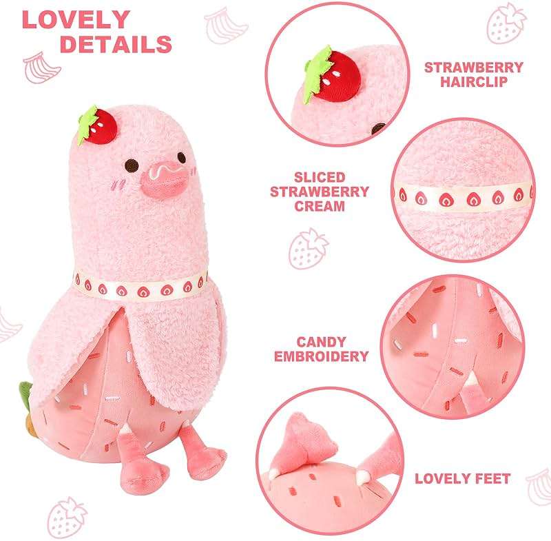 PEACH CAT Strawberry Cake Banana Duck Plush Pillow with Cream Candy Body Plushies Toy Cute Stuffed Animals Gifts for Kids Pink 19.7" - Image 4