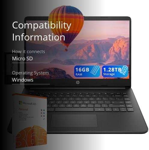 HP Flagship 14" HD Laptop with 1 Year Office 365 | 16GB RAM | 1.28TB Storage(128GB EMMC & 160GB Docking Station Set & 1TB Cloud Storage) | Intel 4-Core Processor | Webcam | Wi-Fi | Windows 11 | Black - Image 3