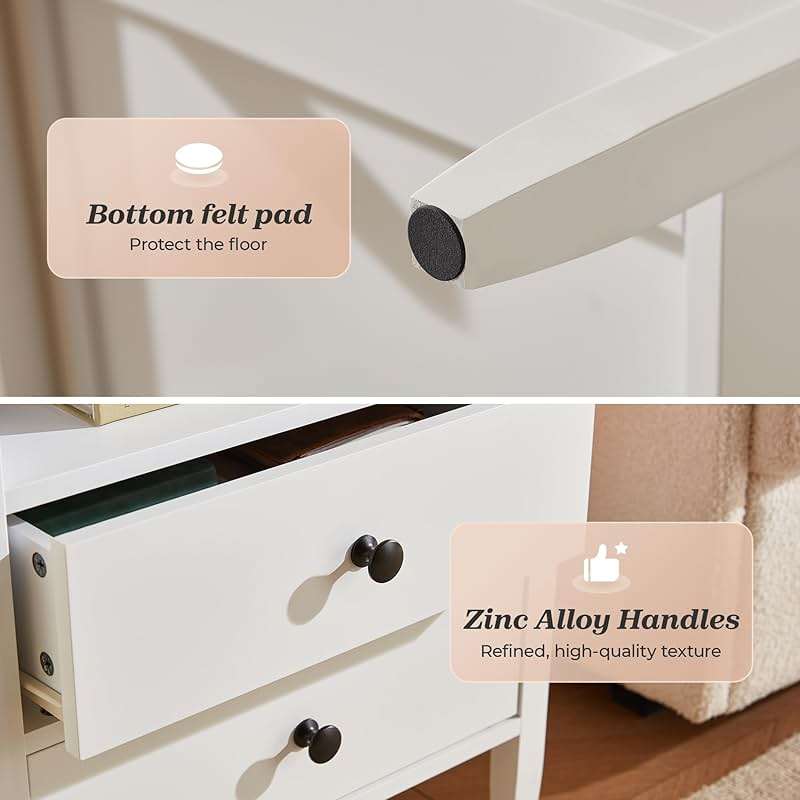 Huuger White Nightstand Set of 2, Night Stand with Charger Station, Bedside Table with 2 Drawers, Bed Side Tables for Bedroom, Modern Nightstands, Metal Knobs, Painted Surface - Image 9