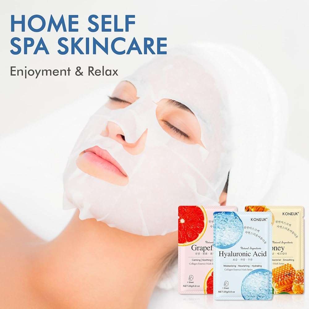 KONEUK 9 Pack Collagen Face Masks Skincare for Women, Hydrating Sheet Face Masks Suitable for All Skin Types, Bulk Facial Masks for Women Skin Care, Face Mask Gifts Set for Spa Party - Image 7