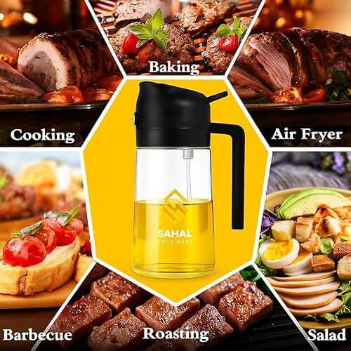 2025 2-in-1 Olive Oil Sprayer & Dispenser Bottle, 16oz Refillable Glass Oil Spray Bottle for Cooking, Air Fryer, BBQ & Salad – Adjustable Nozzle, Non-Drip Kitchen Gadget Gift for Home Cooks - Image 3