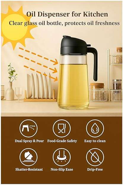 2025 2-in-1 Olive Oil Sprayer & Dispenser Bottle, 16oz Refillable Glass Oil Spray Bottle for Cooking, Air Fryer, BBQ & Salad – Adjustable Nozzle, Non-Drip Kitchen Gadget Gift for Home Cooks - Image 8