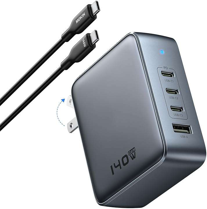 USB C Charger Block 140W, 4-Port GaN PD3.1 PPS Fast Laptop Charger Foldable Compact Power Adapter for MacBook Pro, iPhone 17/16/15 Series, iPad Air, Galaxy S25/S24 Ultra, Steam Deck, Google Pixelbook - Image 1