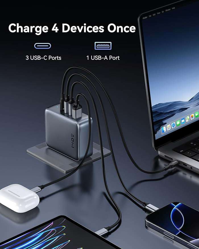 USB C Charger Block 140W, 4-Port GaN PD3.1 PPS Fast Laptop Charger Foldable Compact Power Adapter for MacBook Pro, iPhone 17/16/15 Series, iPad Air, Galaxy S25/S24 Ultra, Steam Deck, Google Pixelbook - Image 3