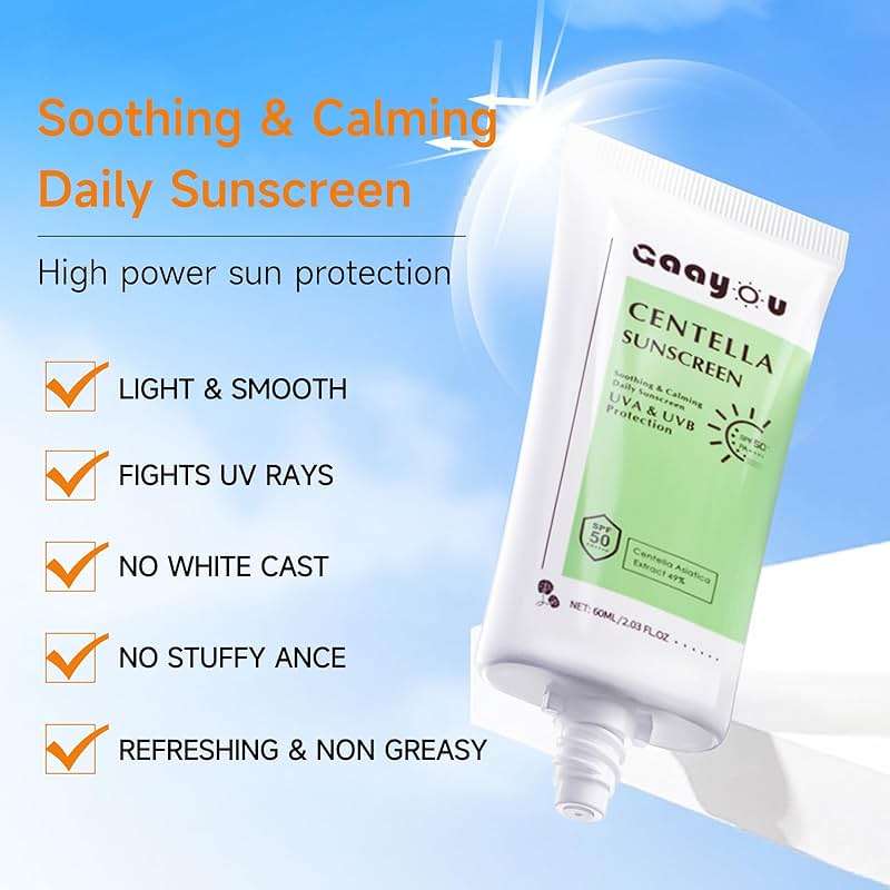 Centella Sunscreen SPF50 PA++++ Calming Moisture Facial Sunscreen Centella Asiatica Korean Sunscreen Matte No White Cast Face Sun Screen for Oily Sensitive Skin - Image 6