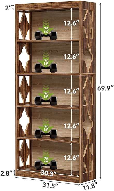 LITTLE TREE 69.9" Vintage Bookshelf, 5-Tier Tall Bookshelves, Cutout Design Vertical Bookcase, Freestanding Storage Display Shelf for Living Room, Bedroom, Study, Office, 1 Pack - Image 2