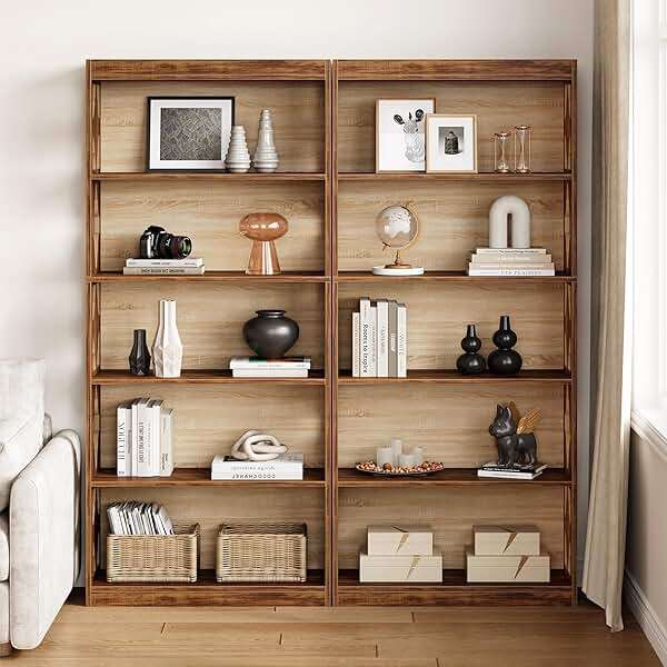 LITTLE TREE 69.9" Vintage Bookshelf, 5-Tier Tall Bookshelves, Cutout Design Vertical Bookcase, Freestanding Storage Display Shelf for Living Room, Bedroom, Study, Office, 1 Pack - Image 6