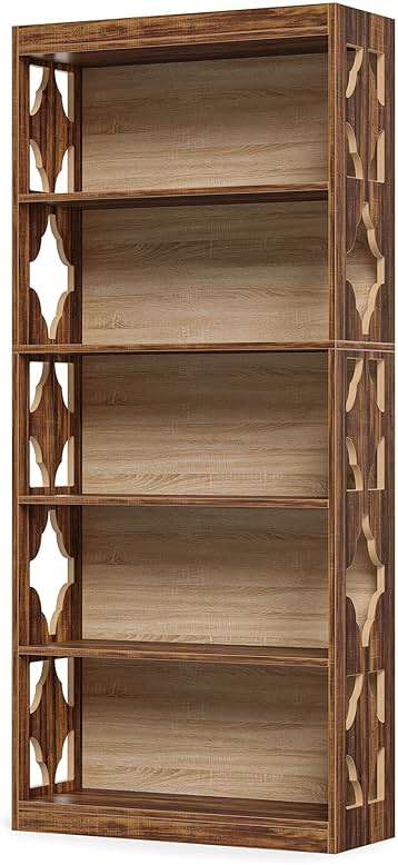 LITTLE TREE 69.9" Vintage Bookshelf, 5-Tier Tall Bookshelves, Cutout Design Vertical Bookcase, Freestanding Storage Display Shelf for Living Room, Bedroom, Study, Office, 1 Pack - Image 8