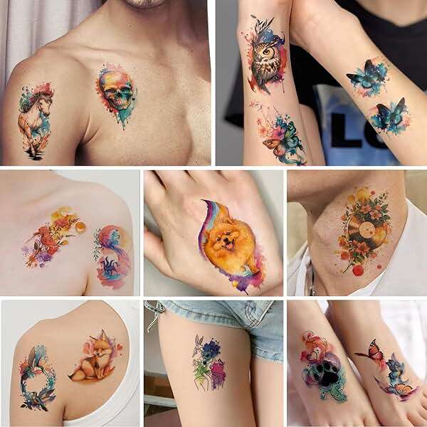 77 Sheets Flower Lion Tiger Temporary Tattoo for Women Men, 17 Sheets Half Arm Large Cat Owl Parrot Fake Tattoos, 60 Sheets Snake Wolf Feather Tiny for Adult Kids Body Tattoos Stickers Realistic - Image 5