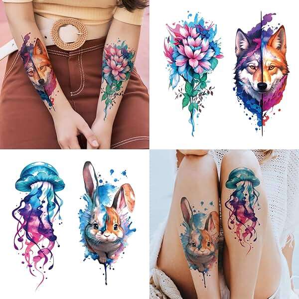 77 Sheets Flower Lion Tiger Temporary Tattoo for Women Men, 17 Sheets Half Arm Large Cat Owl Parrot Fake Tattoos, 60 Sheets Snake Wolf Feather Tiny for Adult Kids Body Tattoos Stickers Realistic - Image 6