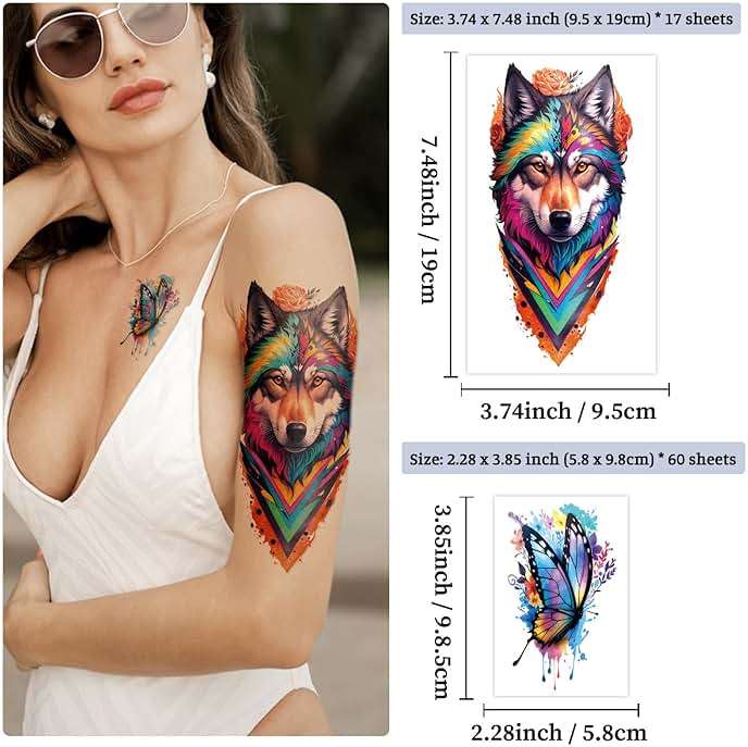 77 Sheets Flower Lion Tiger Temporary Tattoo for Women Men, 17 Sheets Half Arm Large Cat Owl Parrot Fake Tattoos, 60 Sheets Snake Wolf Feather Tiny for Adult Kids Body Tattoos Stickers Realistic - Image 7