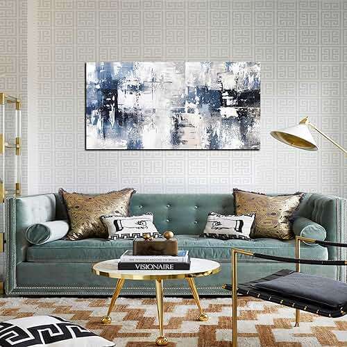 Prepeyssee White and Blue Abstract Canvas Wall Art for Living Room Bedroom Home Office Large Modern Grey Abstract Canvas Prints Picture Ready to Hang Size 20x40 - Image 2