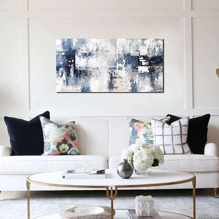 Prepeyssee White and Blue Abstract Canvas Wall Art for Living Room Bedroom Home Office Large Modern Grey Abstract Canvas Prints Picture Ready to Hang Size 20x40 - Image 4