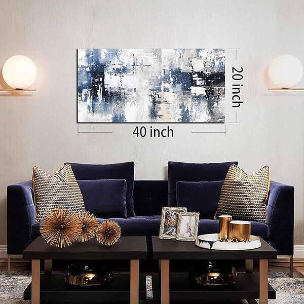 Prepeyssee White and Blue Abstract Canvas Wall Art for Living Room Bedroom Home Office Large Modern Grey Abstract Canvas Prints Picture Ready to Hang Size 20x40 - Image 5