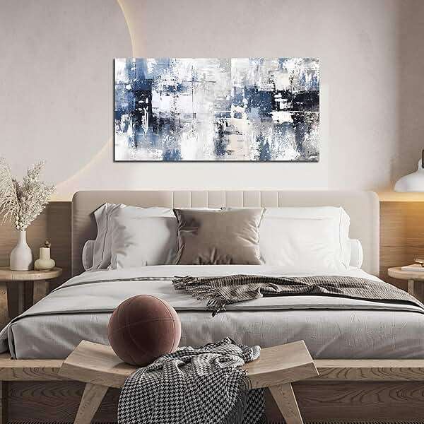 Prepeyssee White and Blue Abstract Canvas Wall Art for Living Room Bedroom Home Office Large Modern Grey Abstract Canvas Prints Picture Ready to Hang Size 20x40 - Image 6