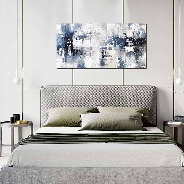 Prepeyssee White and Blue Abstract Canvas Wall Art for Living Room Bedroom Home Office Large Modern Grey Abstract Canvas Prints Picture Ready to Hang Size 20x40 - Image 7