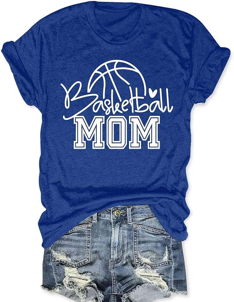 ZUNQKG Womens Basketball Mom Tshirt Crewneck Short Sleeve Summer Sport Mom Basketball Graphic Tees - Image 1