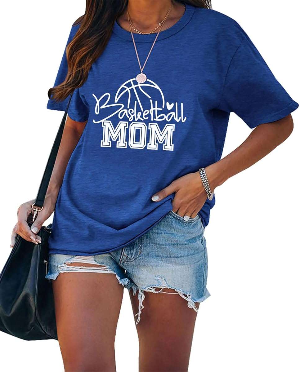 ZUNQKG Womens Basketball Mom Tshirt Crewneck Short Sleeve Summer Sport Mom Basketball Graphic Tees - Image 2