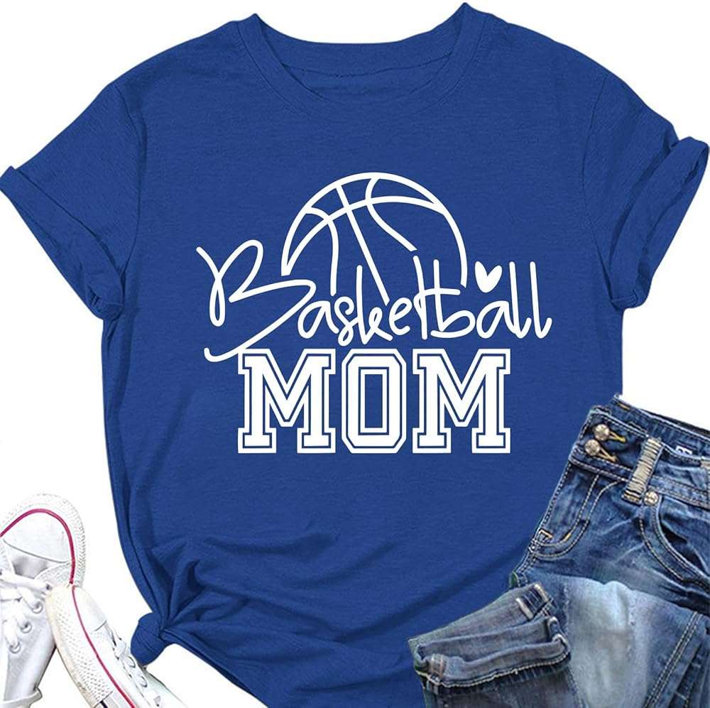 ZUNQKG Womens Basketball Mom Tshirt Crewneck Short Sleeve Summer Sport Mom Basketball Graphic Tees - Image 3